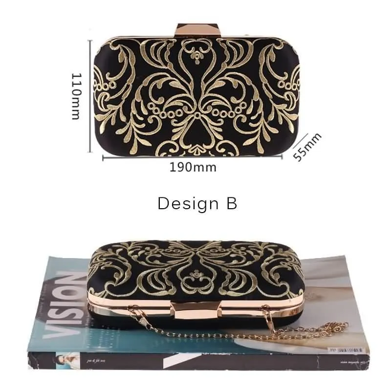 Black Evening Bag Diamond Embroidery Flower Clutch