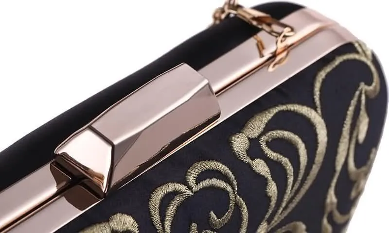Black Evening Bag Diamond Embroidery Flower Clutch