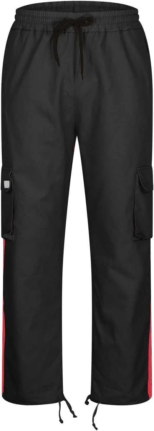 Black Joggers Men Cargo Drawstring Running Straight Sweatpants Causal Joggers Athletic Pants with Pockets Hiking