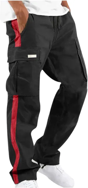 Black Joggers Men Cargo Drawstring Running Straight Sweatpants Causal Joggers Athletic Pants with Pockets Hiking