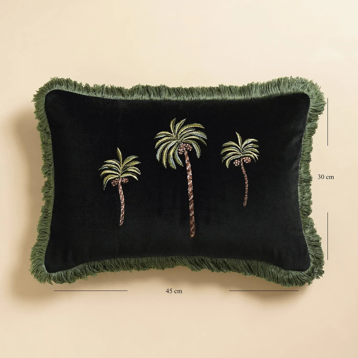 Black Palmas Velvet Rectangle Cushion Cover