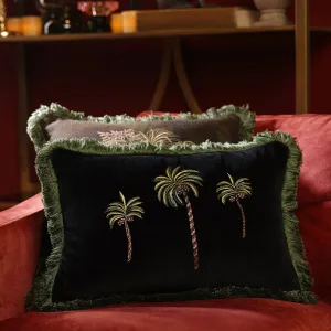 Black Palmas Velvet Rectangle Cushion Cover