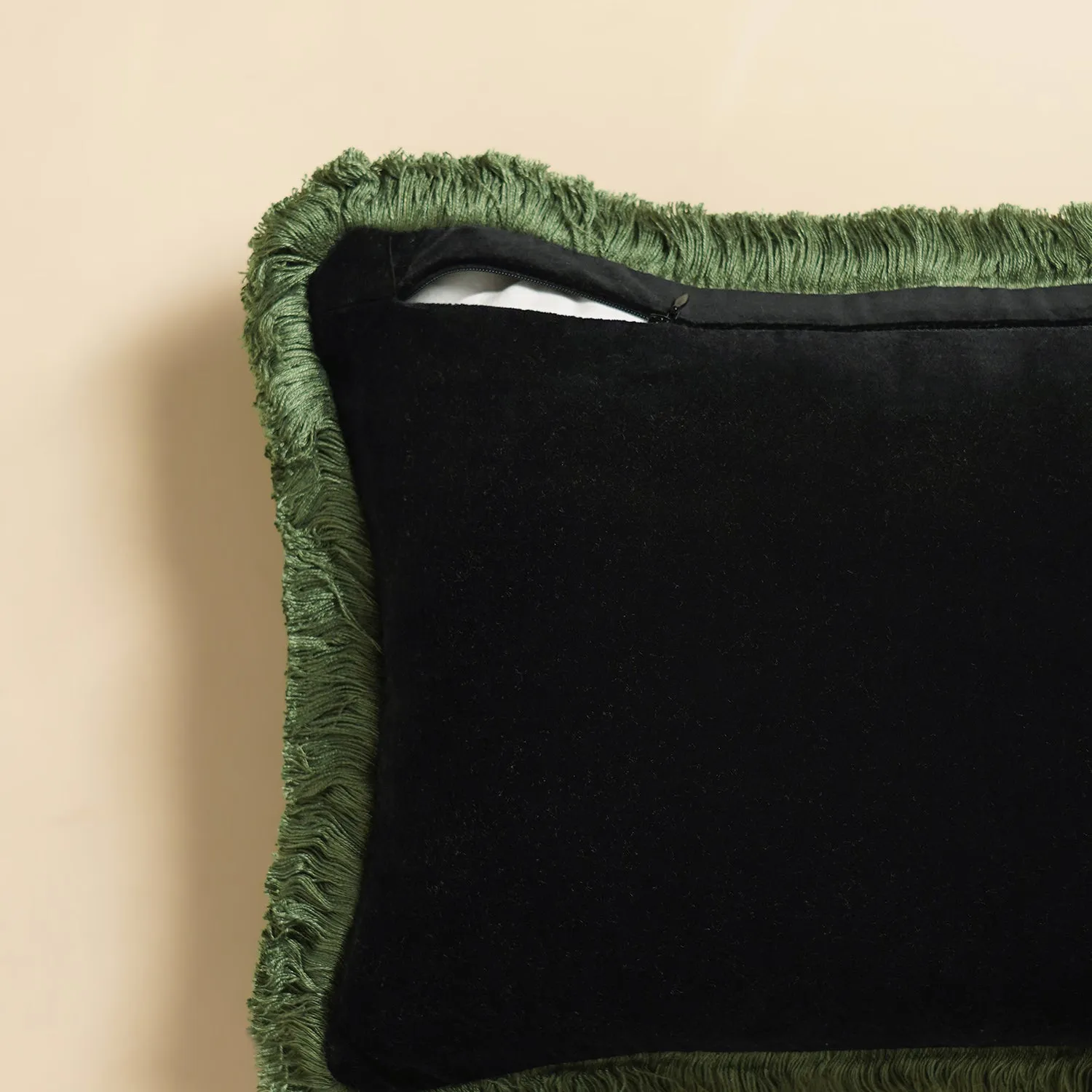 Black Palmas Velvet Rectangle Cushion Cover