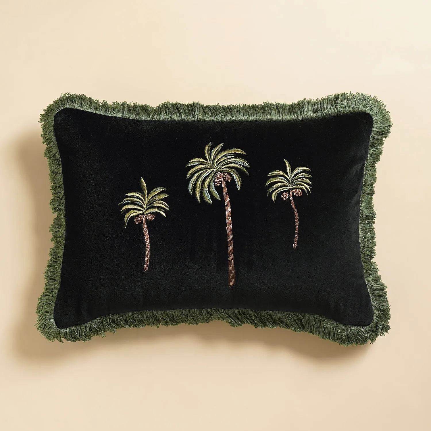 Black Palmas Velvet Rectangle Cushion Cover
