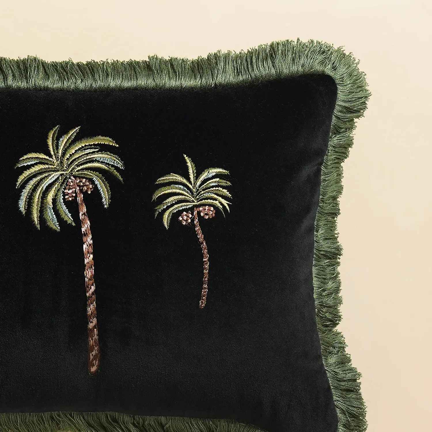 Black Palmas Velvet Rectangle Cushion Cover