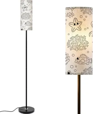 Black White Seamless Pattern Repeat line Crab Starfish Modern Floor Lamp Minimalist Standing Lamps for Living Room LED Corner Lamp Remote Control Metal Pole Lamp for Bedroom, Reading