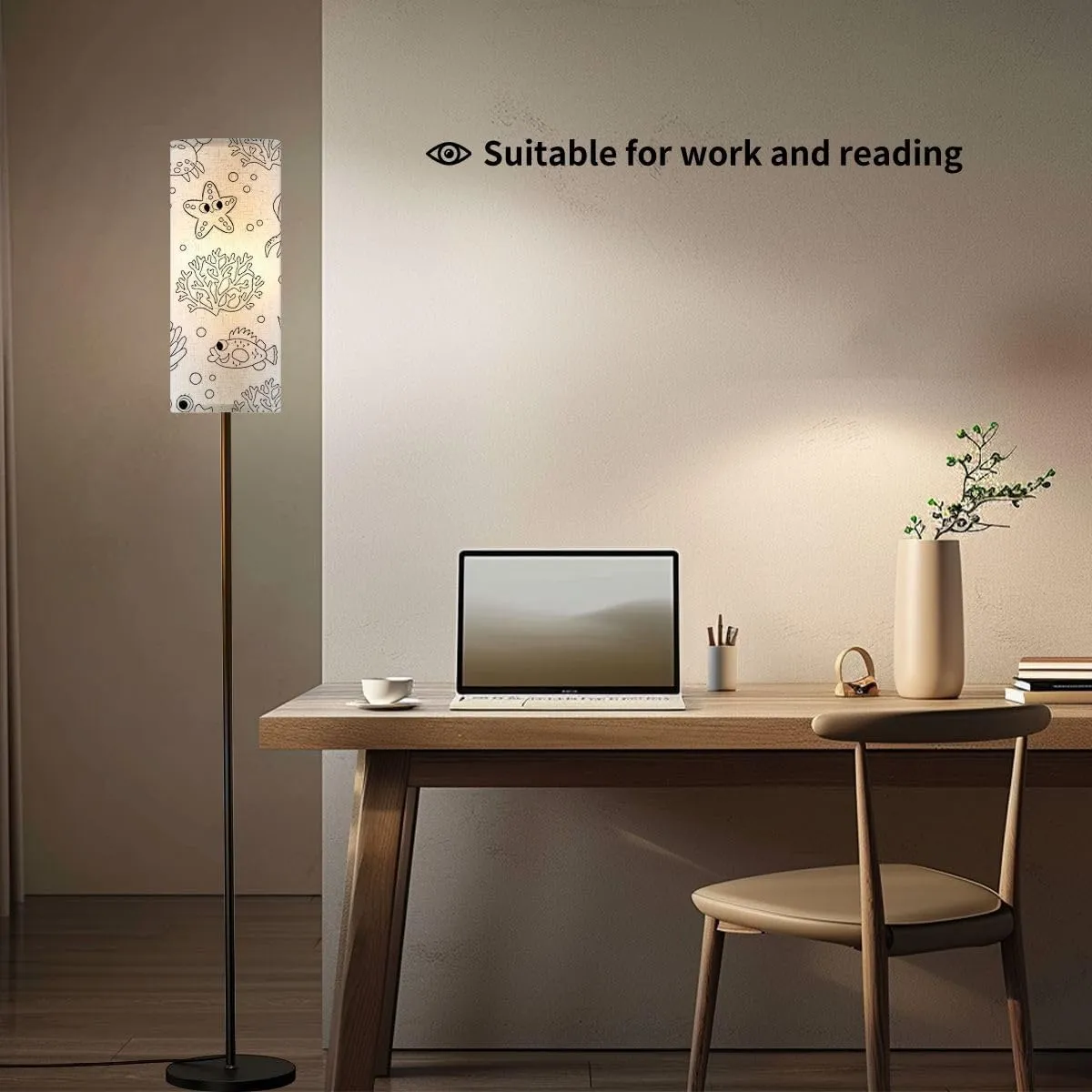 Black White Seamless Pattern Repeat line Crab Starfish Modern Floor Lamp Minimalist Standing Lamps for Living Room LED Corner Lamp Remote Control Metal Pole Lamp for Bedroom, Reading