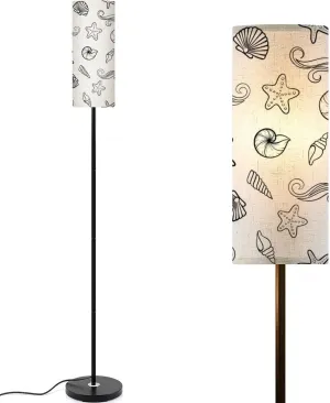 Black white Seashell seamless pattern design for holiday greeting Modern Floor Lamp Minimalist Standing Lamps for Living Room LED Corner Lamp Remote Control Metal Pole Lamp for Bedroom, Reading
