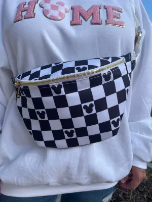 Black/White Checkered Magical Mouse Nylon Fanny Pack