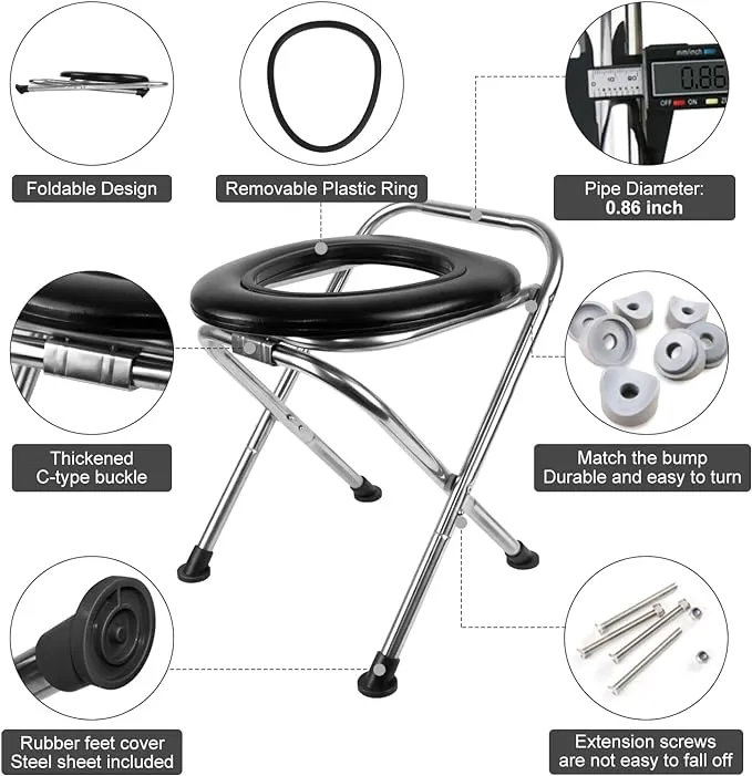 BLIKA Upgraded Portable Toilet for Camping, 350LBS Weight Capacity Portable Camping Toilet, Folding Toilet, Stainless Steel Portable Toilet with Soft Seat, Portable Toilet Travel Toilet Car Toilet