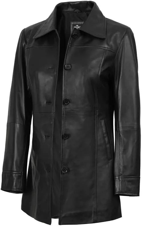 Blingsoul Womens Leather Jacket - Vintage Style Long Leather Jacket Women