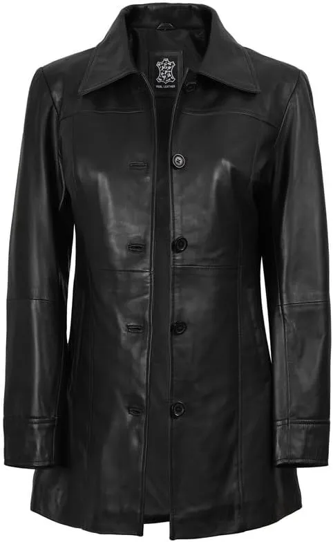 Blingsoul Womens Leather Jacket - Vintage Style Long Leather Jacket Women