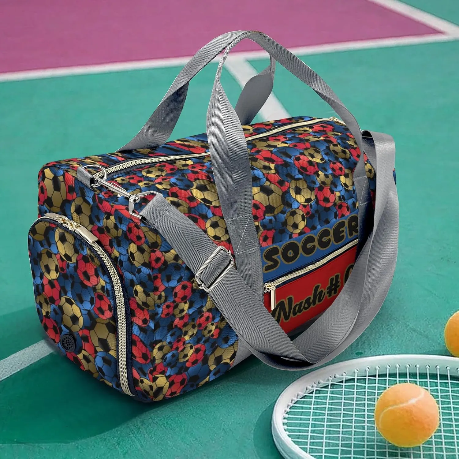Blue Red Gold Soccer Customized Duffel Bags Weekender Overnight Bag Travel Bag Personalized Gift Gym Bags School Bag