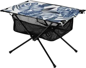 Bolaz Outdoor Folding Portable Picnic Camping Table-Blue Leaf Pattern,Storage Mesh for Camping Gear Accessories, Hiking, Mountaineering, Outdoor Travel