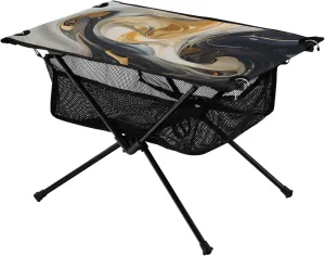 Bolaz Outdoor Folding Portable Picnic Camping Table-White and Black Marble,Storage Mesh for Camping Gear Accessories, Hiking, Mountaineering, Outdoor Travel