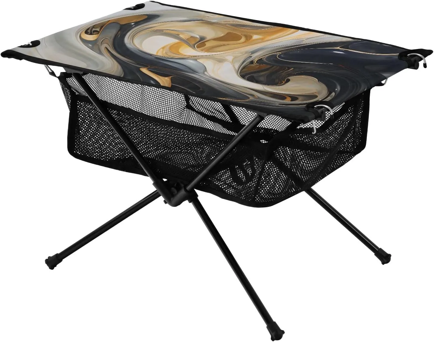 Bolaz Outdoor Folding Portable Picnic Camping Table-White and Black Marble,Storage Mesh for Camping Gear Accessories, Hiking, Mountaineering, Outdoor Travel