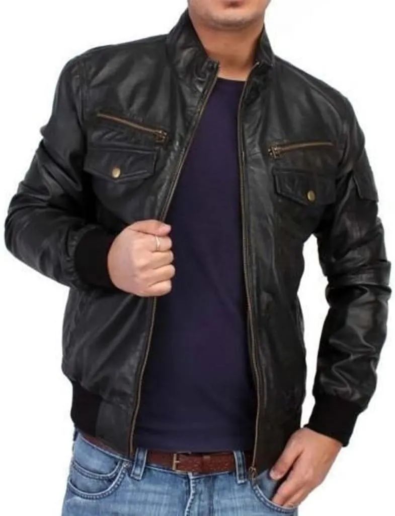 Bomber Rider Biker Slim Fit Casual Stylish Real Leather Jacket A903