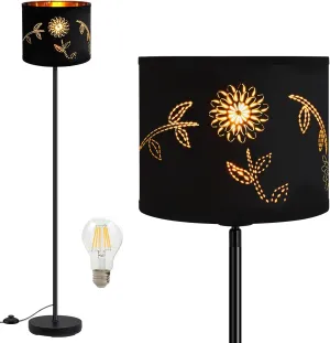 BoostArea Floor Lamp, Standing Lamp, 6W LED Floor Lamps with Black Lampshade, 2700K, Foot Switch, E26 Socket, 58" Tall Metal Pole Lamp, Simple Floor Lamps for Living Room/Bedroom/Farmhouse, Flower