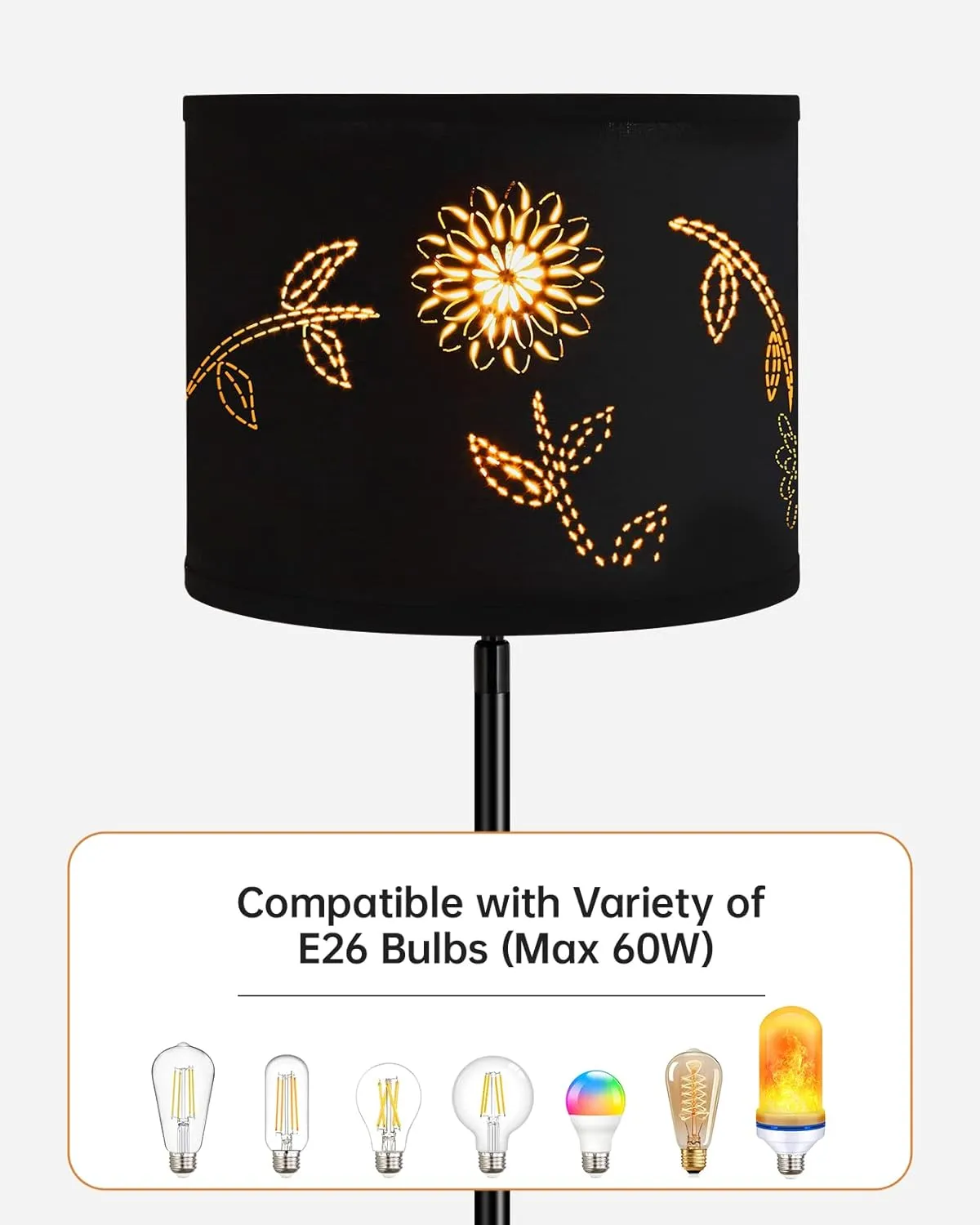 BoostArea Floor Lamp, Standing Lamp, 6W LED Floor Lamps with Black Lampshade, 2700K, Foot Switch, E26 Socket, 58" Tall Metal Pole Lamp, Simple Floor Lamps for Living Room/Bedroom/Farmhouse, Flower