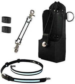 Boston Leather Firefighter's Bundle - Reflective Anti-Sway Radio Strap/Belt, Firefighter's Radio Holder (for Motorola HT750 / HT1250), 2 Cord Keepers