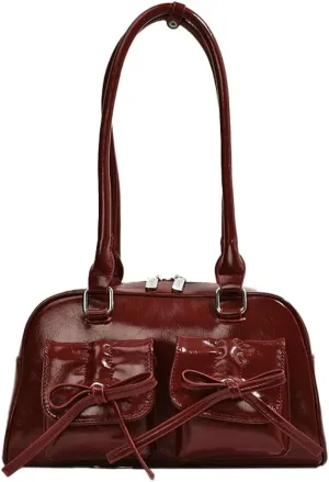 Bow Purse Women PU Leather Shoulder Bag Coquette Tote Y2k Aesthetic Handbag Ita Bag Travel Designer Multi Pockets