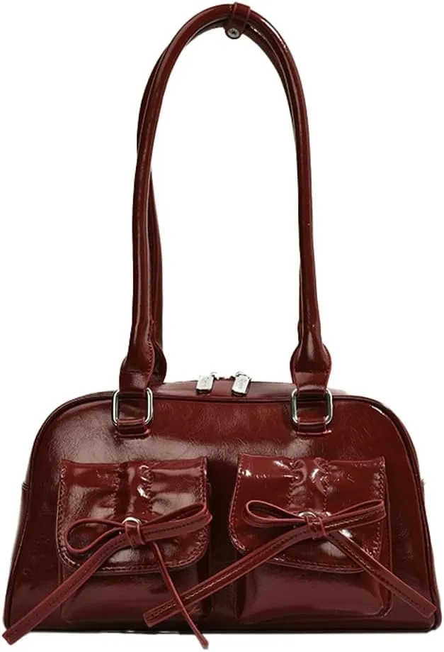 Bow Purse Women PU Leather Shoulder Bag Coquette Tote Y2k Aesthetic Handbag Ita Bag Travel Designer Multi Pockets