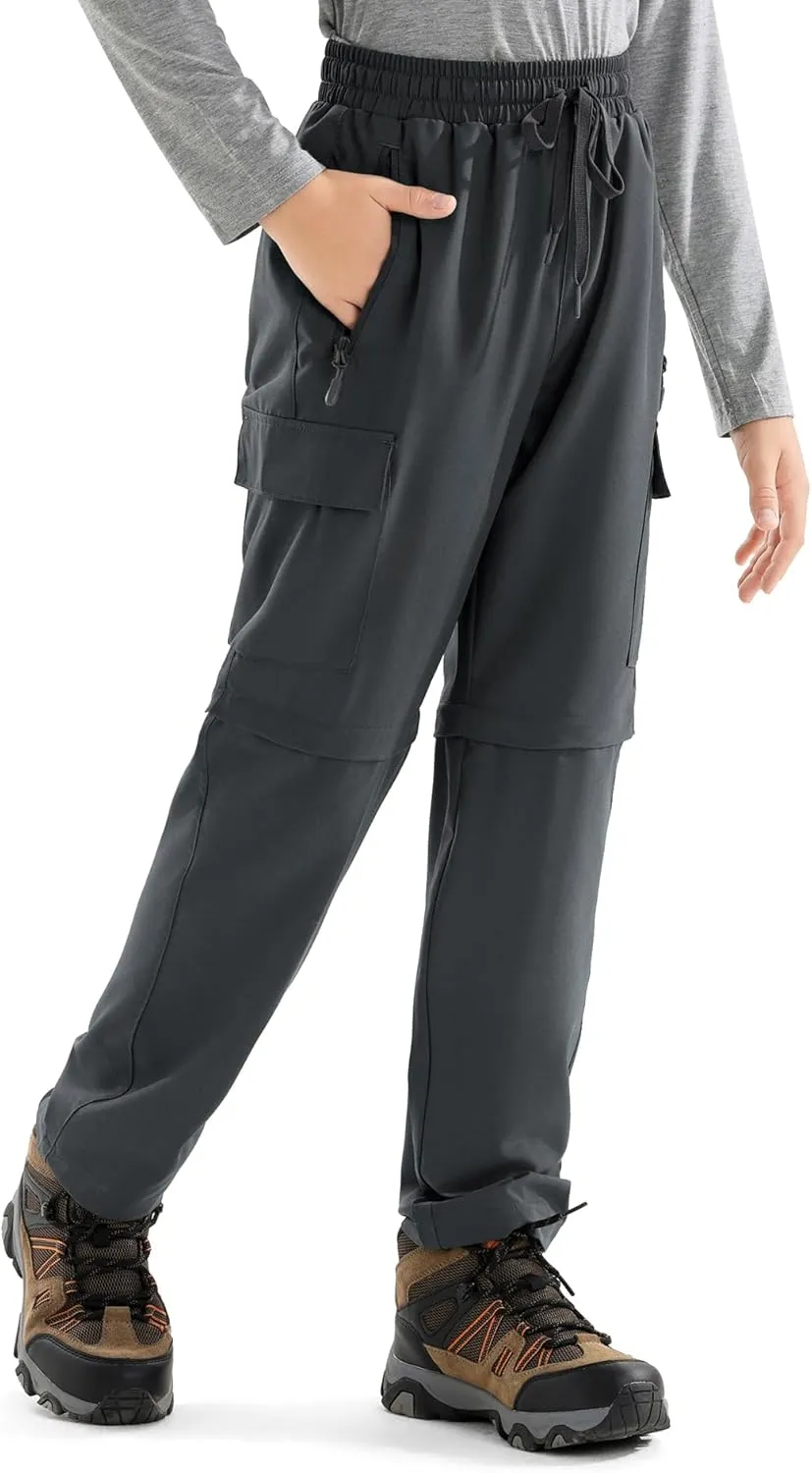 Boys Hiking Cargo Pants Kids Convertible Lightweight Quick Dry Girls Outdoor Waterproof Zip Off School Trousers