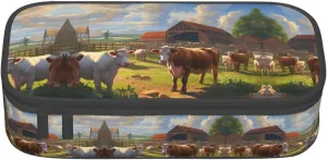 BREAUX Cattle Farm Sanctuary print unisex pencil pouch, versatile stationery storage bag for office, travel or makeup