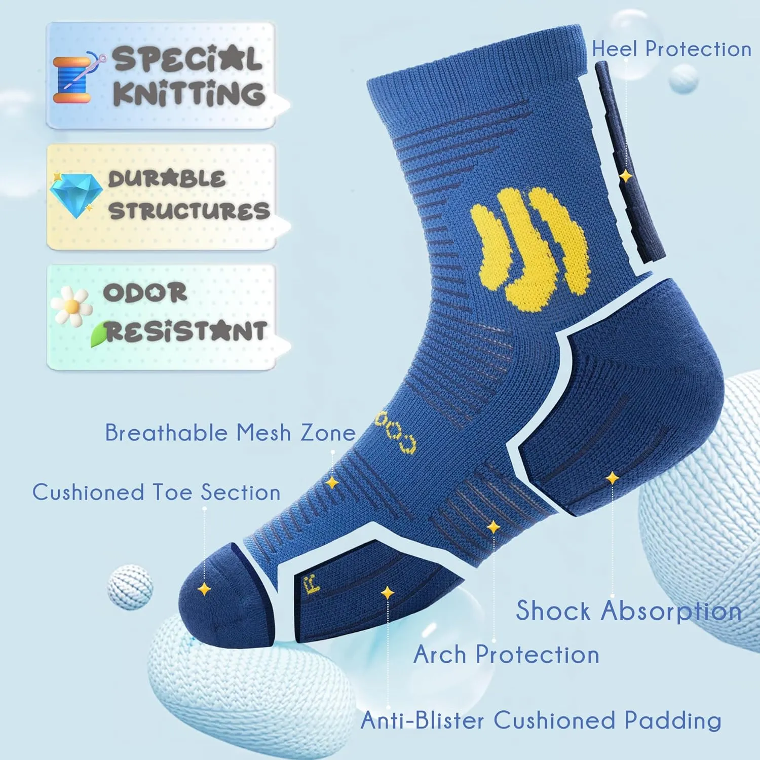 BRISIRA Coolmax Bamboo Viscose Kids Socks Compression Athletic Hiking Running Sports Boys Socks Moisture Wicking for Youth