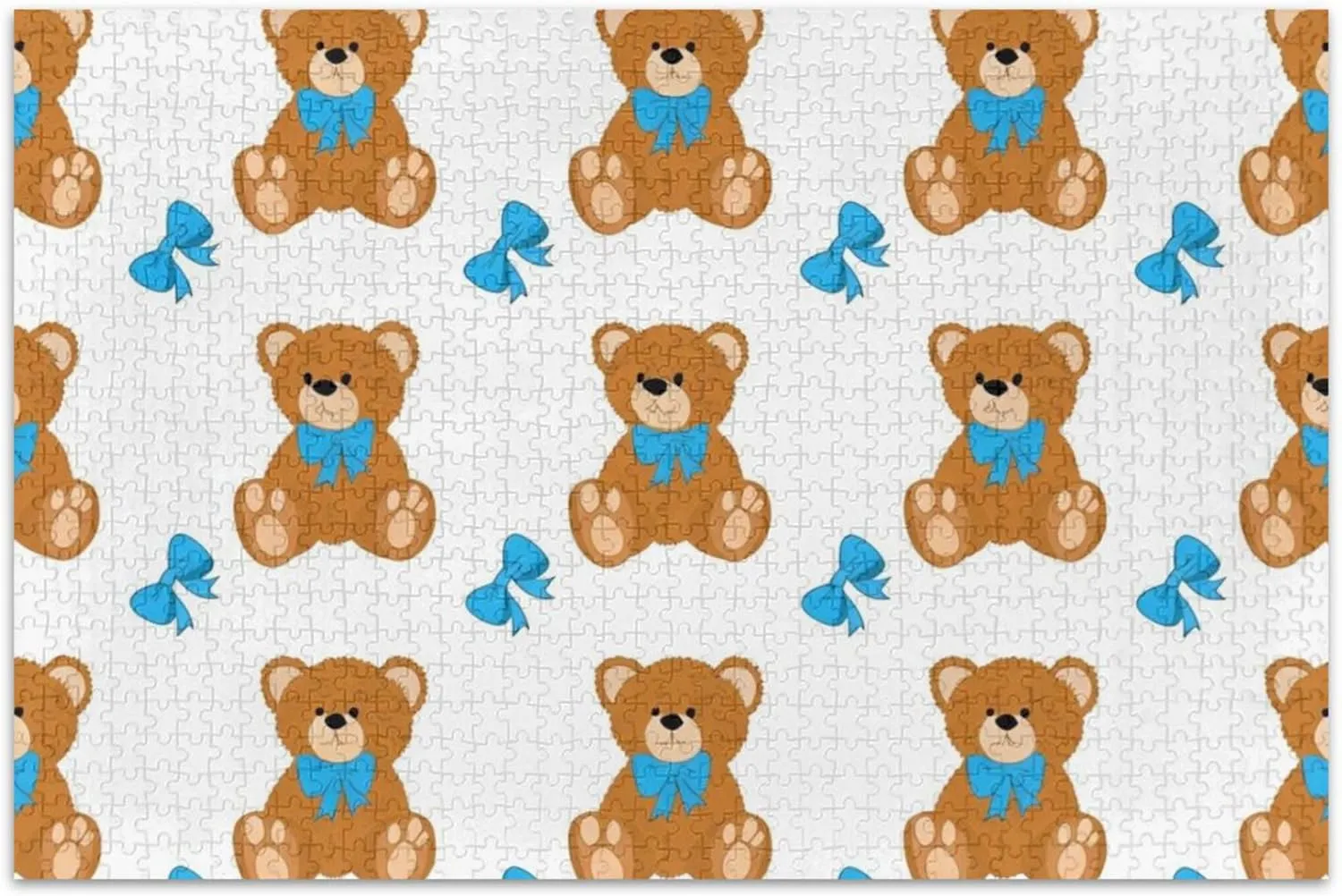 Brown Teddy Bear Bow Ties White Jigsaw Puzzles 1000 Pieces for Adults Animal Painting Decor Custom Fun Adult Toy White Elephant Gifts Funny, 29.5x19.7 Inch