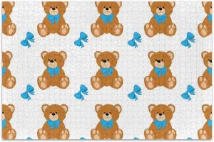 Brown Teddy Bear Bow Ties White Jigsaw Puzzles 1000 Pieces for Adults Animal Painting Decor Custom Fun Adult Toy White Elephant Gifts Funny, 29.5x19.7 Inch