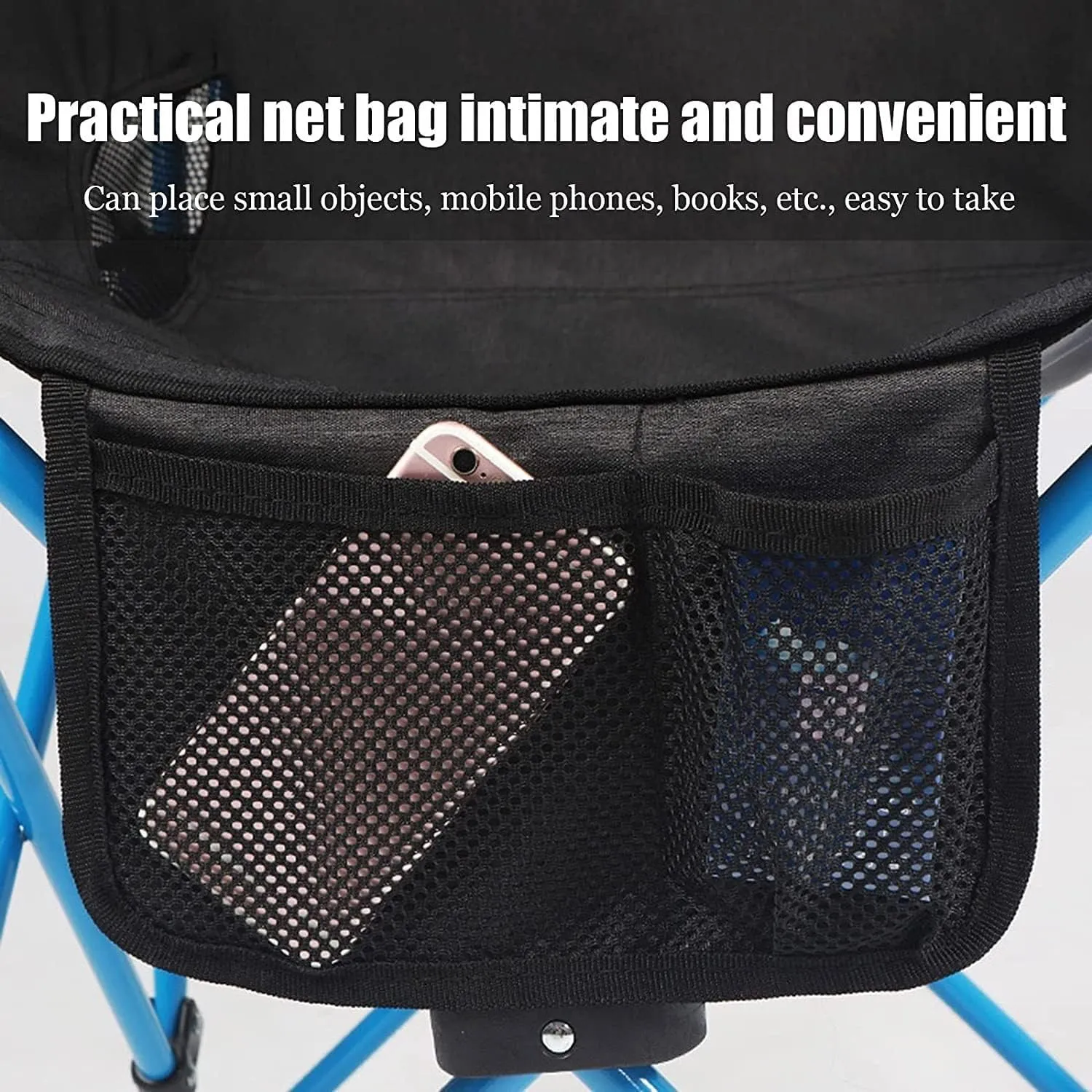 Camping Chair Outdoor Folding Chair with Storage Mesh Bag Portable Fishing Seat Simple Mazha Stool Indoor Chair Camping Chair Folding Chair (Black One Size)