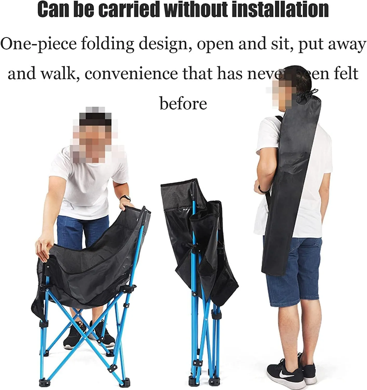 Camping Chair Outdoor Folding Chair with Storage Mesh Bag Portable Fishing Seat Simple Mazha Stool Indoor Chair Camping Chair Folding Chair (Black One Size)