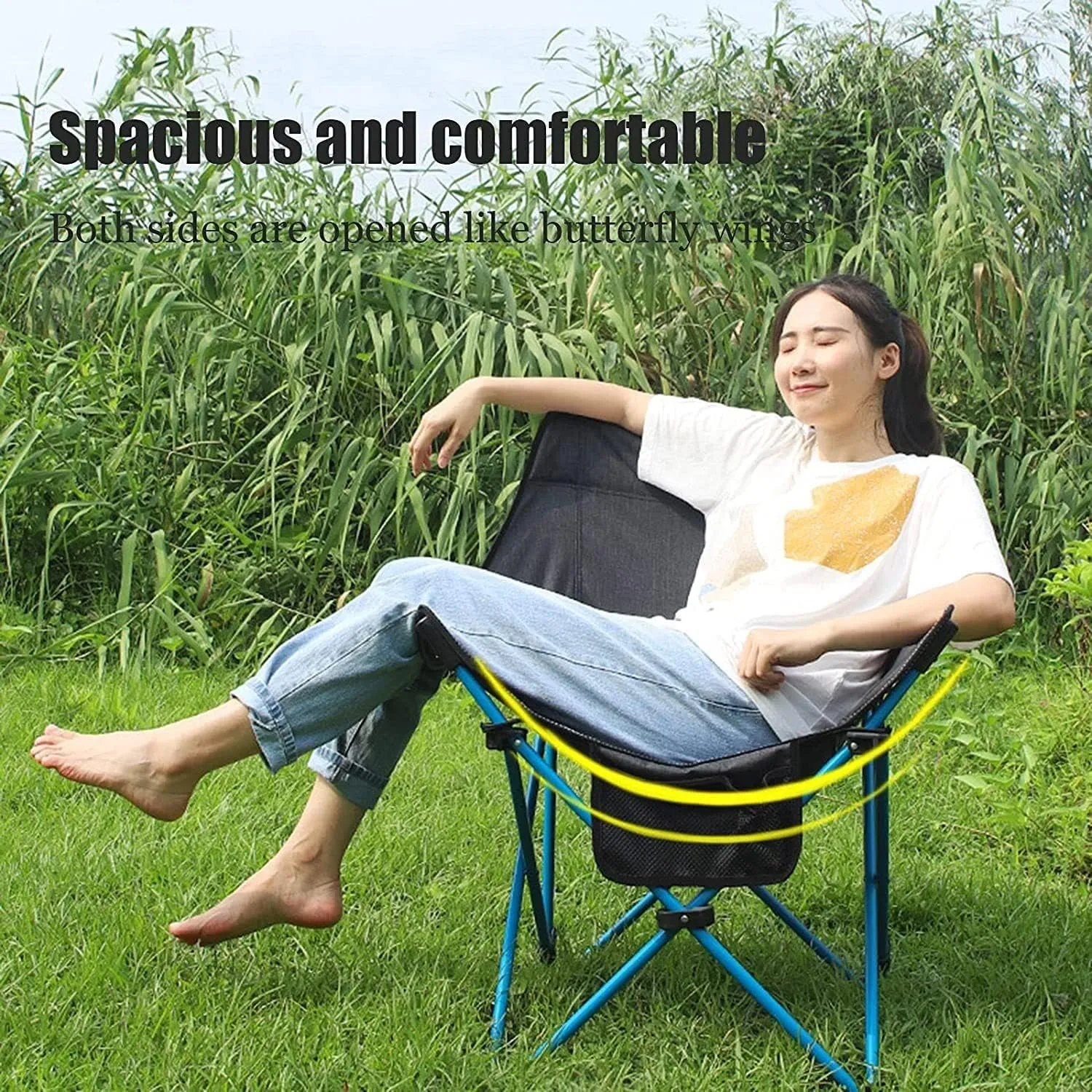Camping Chair Outdoor Folding Chair with Storage Mesh Bag Portable Fishing Seat Simple Mazha Stool Indoor Chair Camping Chair Folding Chair (Black One Size)