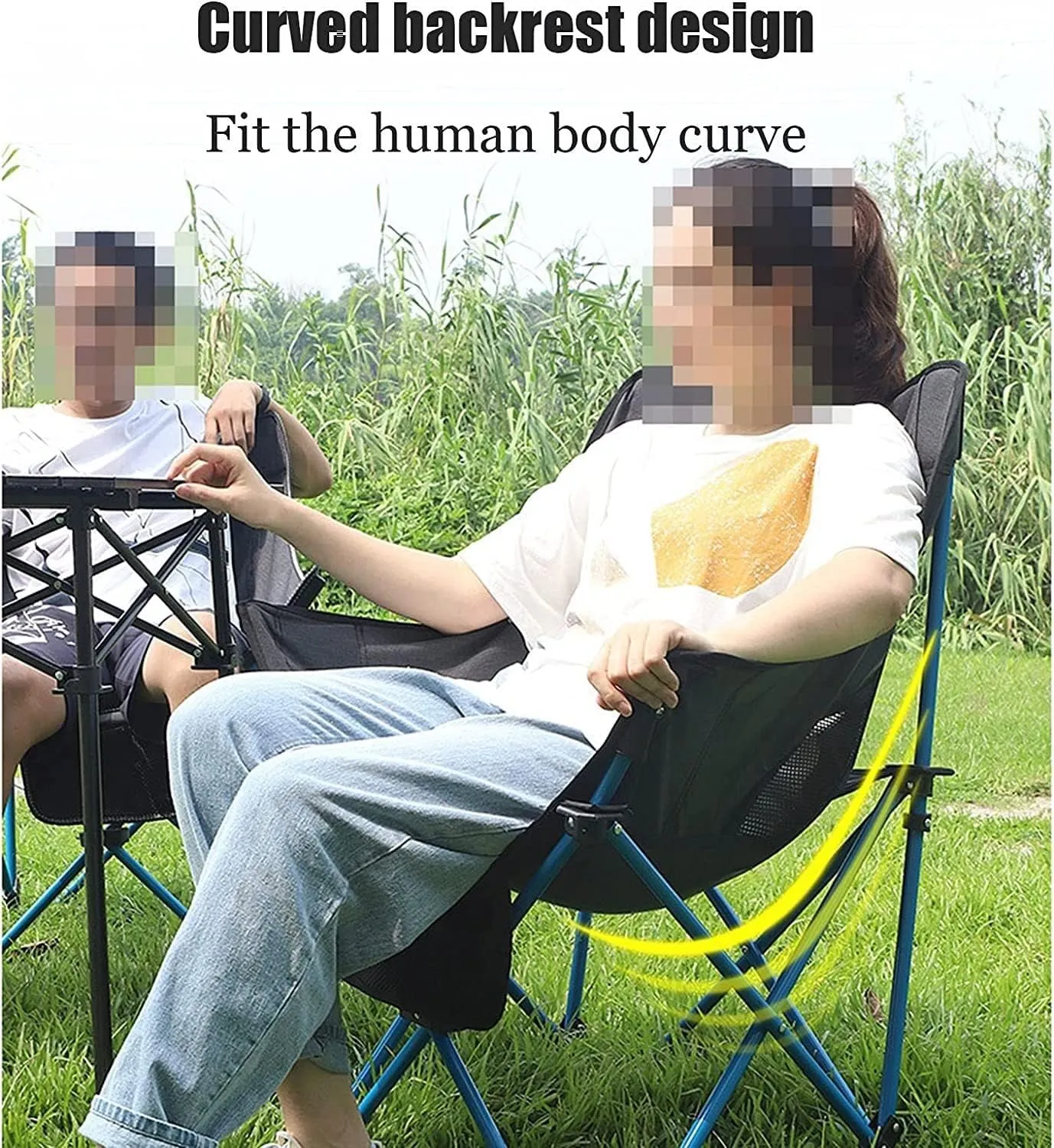 Camping Chair Outdoor Folding Chair with Storage Mesh Bag Portable Fishing Seat Simple Mazha Stool Indoor Chair Camping Chair Folding Chair (Black One Size)