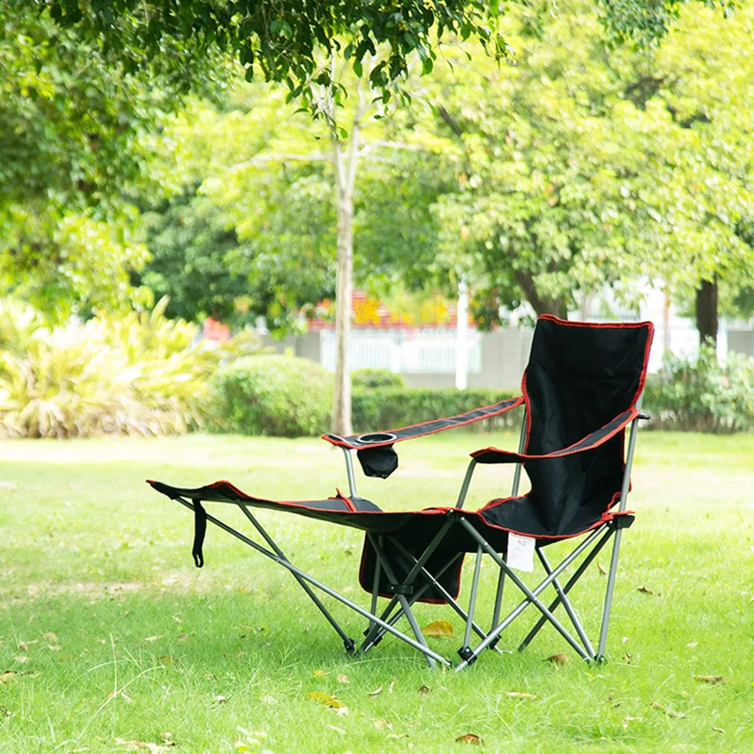 Camping Folding Chair Beach Chair with Footrest Siesta Bed Chair Adjustable Backrest, Portable Reclining Foldable Chair with Pillow Cup Holder for Outdoor (Blue Cloth)