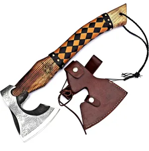 Camping Hatchet Axe with Leather Sheath, 15.7 inches (Unique Handle Axe (Leather Sheath))