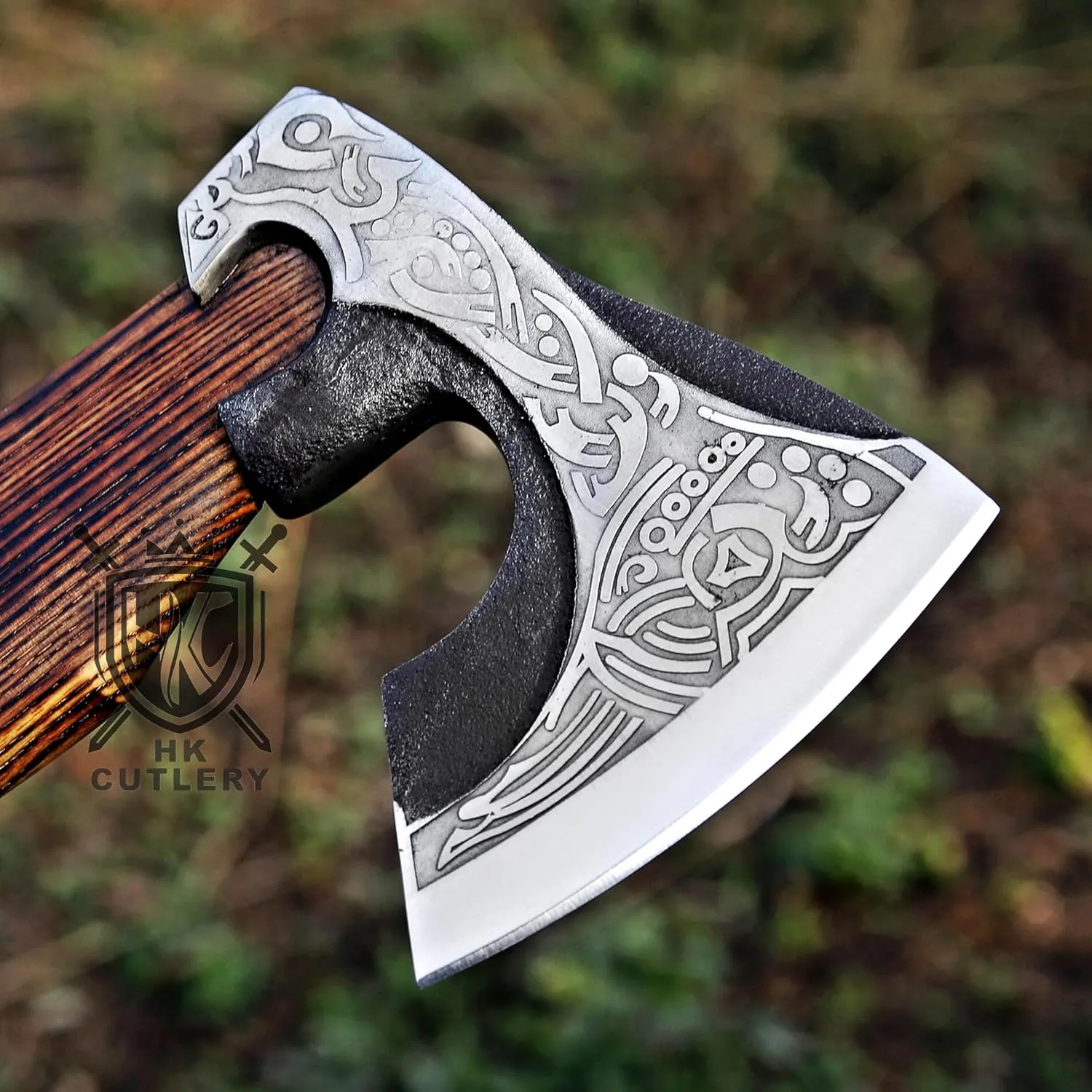 Camping Hatchet Axe with Leather Sheath, 15.7 inches (Unique Handle Axe (Leather Sheath))