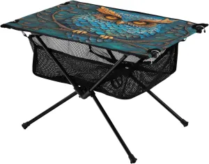 Camping Table Lightweight Portable Folding Table with Mesh Storage Net Owl Feather Ideal for Camping Hiking Beach Picnic Travel Backyard