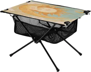Camping Table Lightweight Portable Folding Table with Mesh Storage Net Sun Star Moon Ideal for Camping Hiking Beach Picnic Travel Backyard