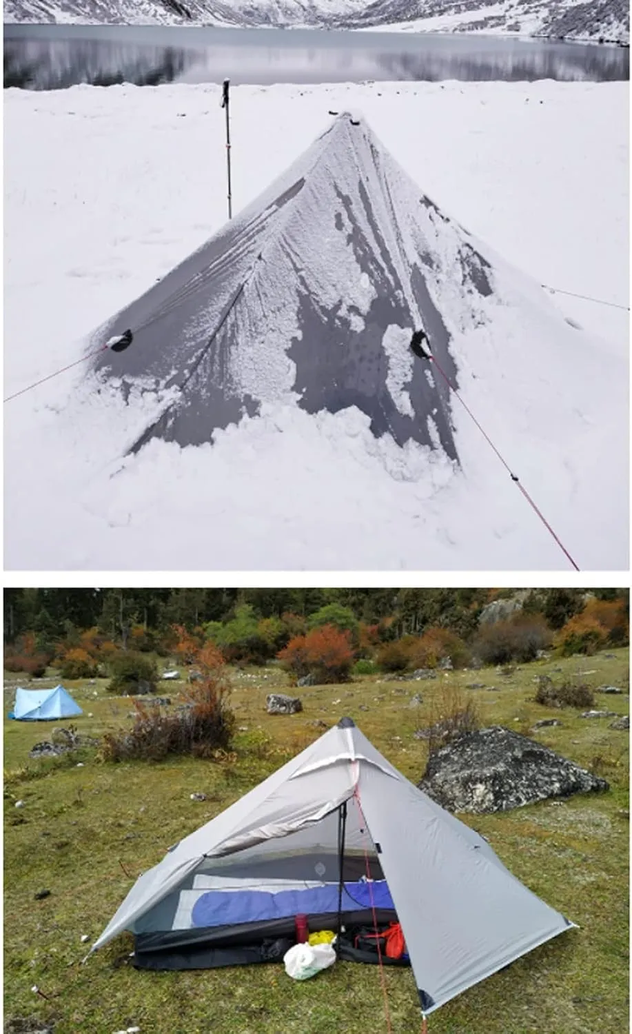Camping Tents,1 Pro Tent Outdoor 1 Person Ultralight Camping Tent 3 Season Professional 20d Rodless (Color : Gray, Size : 3 Season)