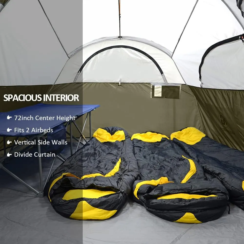 CAMPROS CP Tent 8 Person Camping Tents, Weather Resistant Family Tent, 5 Large Mesh Windows, Double Layer, Divided Curtain for Separated Room, Portable with Carry Bag