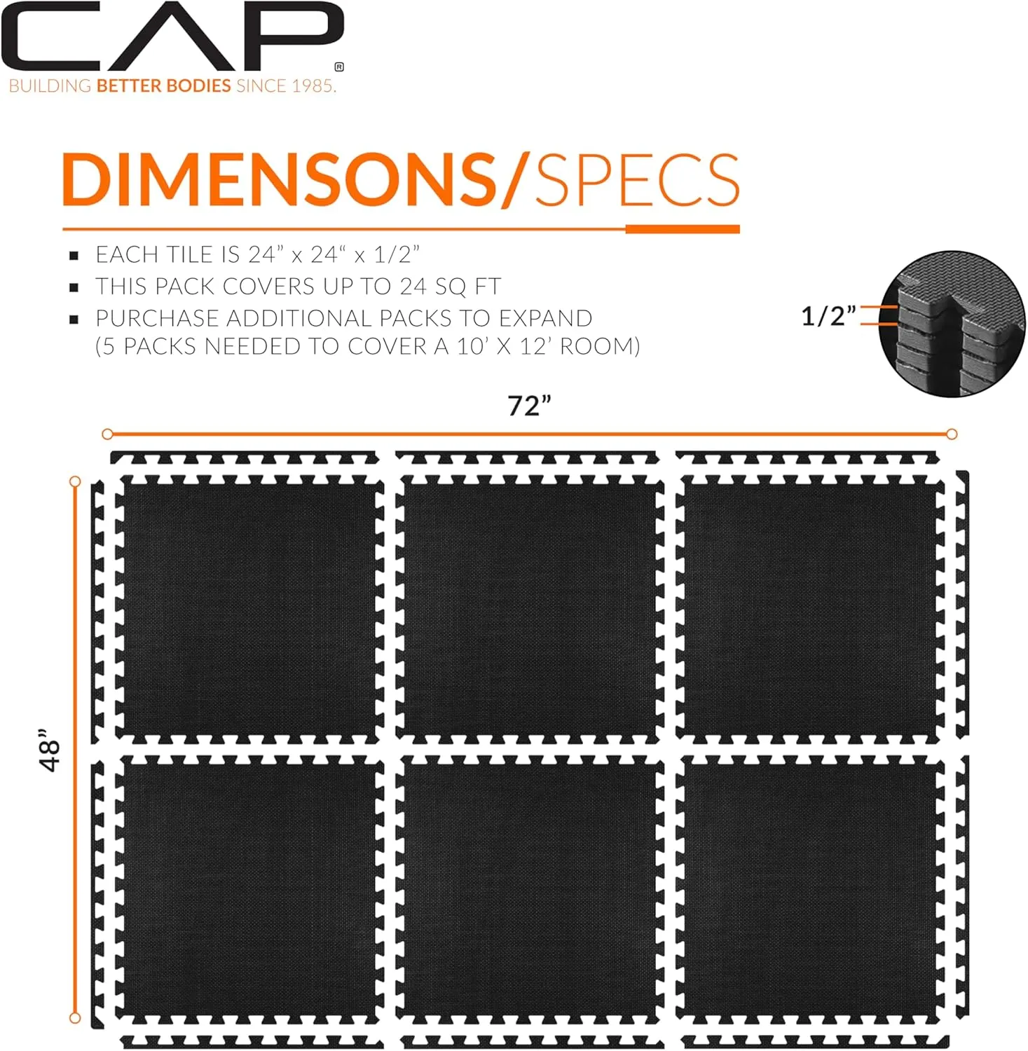 CAP Barbell Exercise Puzzle Mats Packs Tiles 24"x24" x 1/2" | Multiple Options