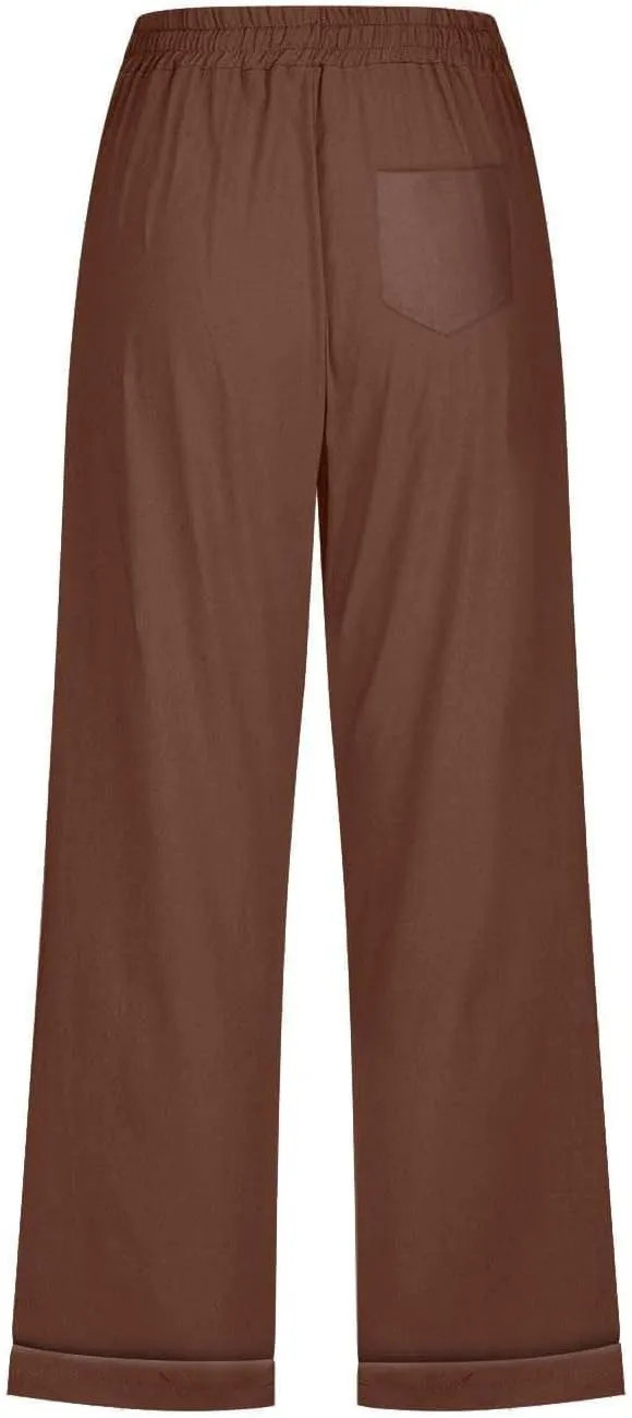 Capri Pants for Women Cotton Linen Casual Summer Capris Plus Size Drawstring Elastic Waist Lounge Pants with Pockets