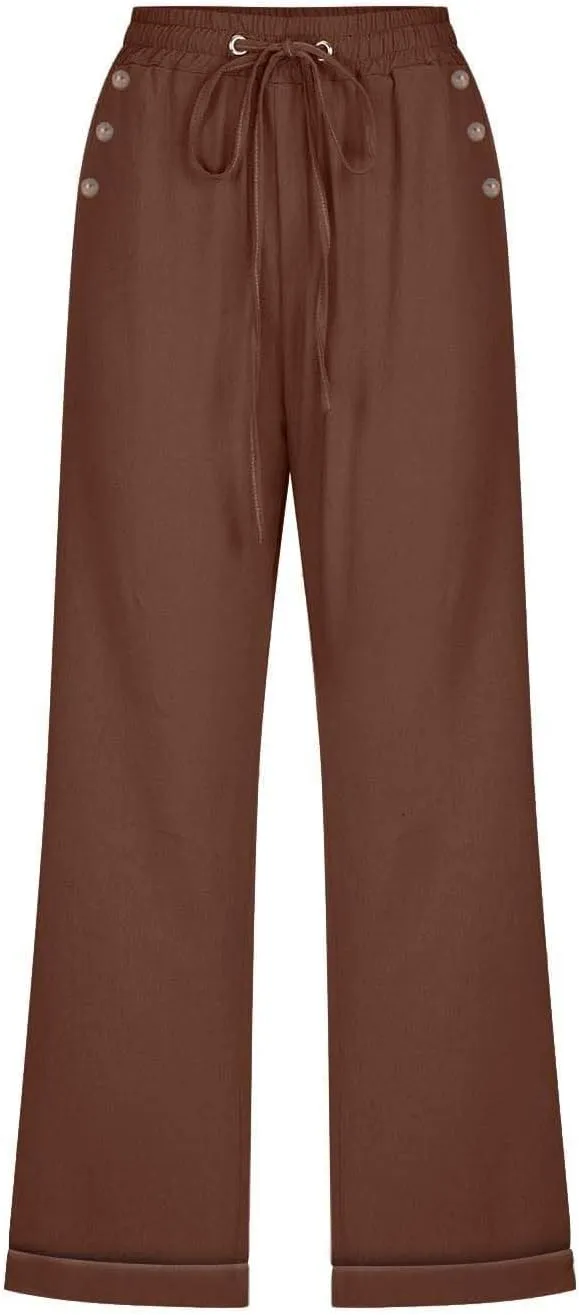 Capri Pants for Women Cotton Linen Casual Summer Capris Plus Size Drawstring Elastic Waist Lounge Pants with Pockets