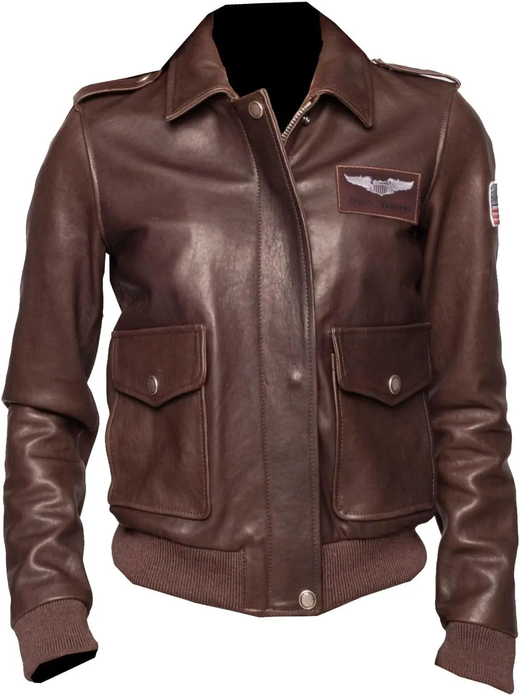 Captain Marvel Inspired A-2 Bomber Leather Jacket – Premium Brown Aviator Flight Jacket with Patches for Women