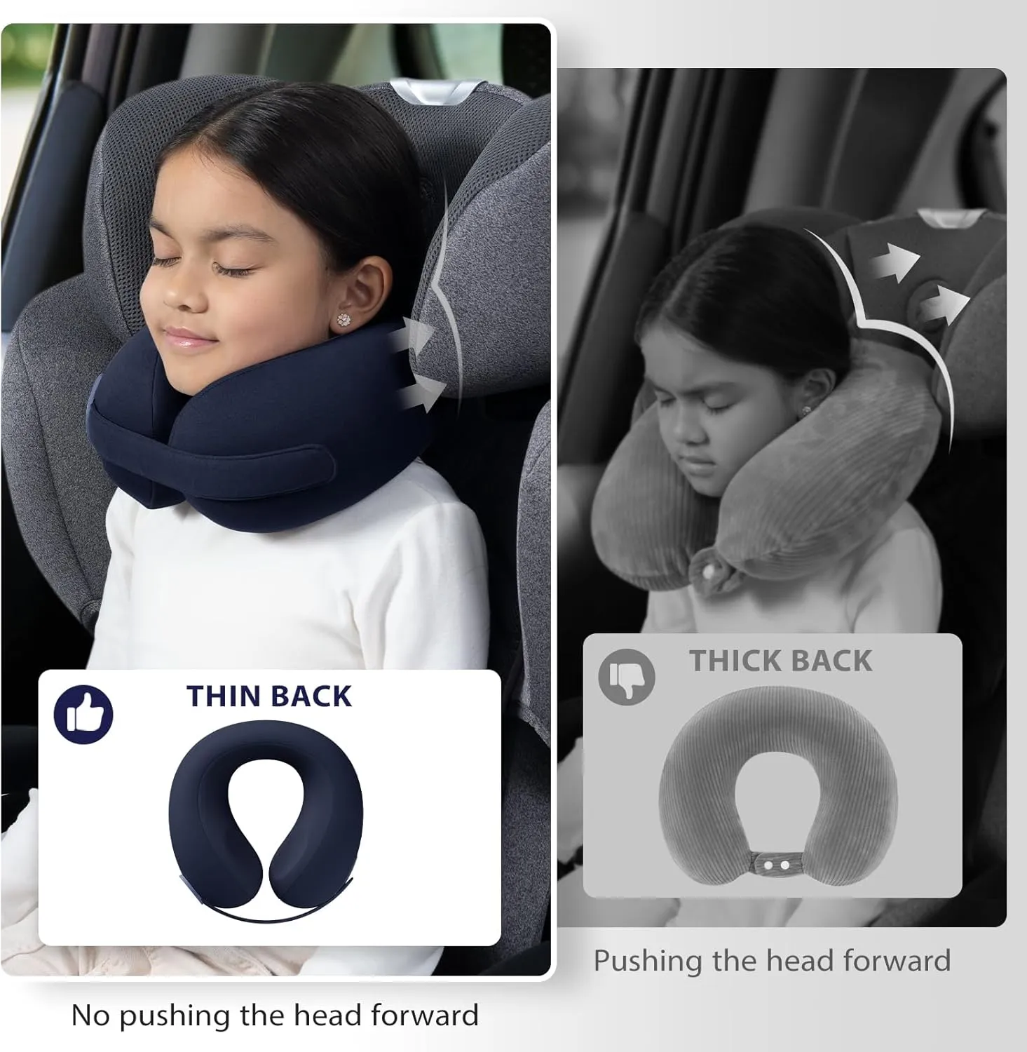Car Pillow for Little Kids Travel Neck Pillows, Memory Foam Neck Support Travelling Pillow with Washable Cotton Pillowcases and Storage Bag, for Airplane, Train, Flight and Home Use Blue