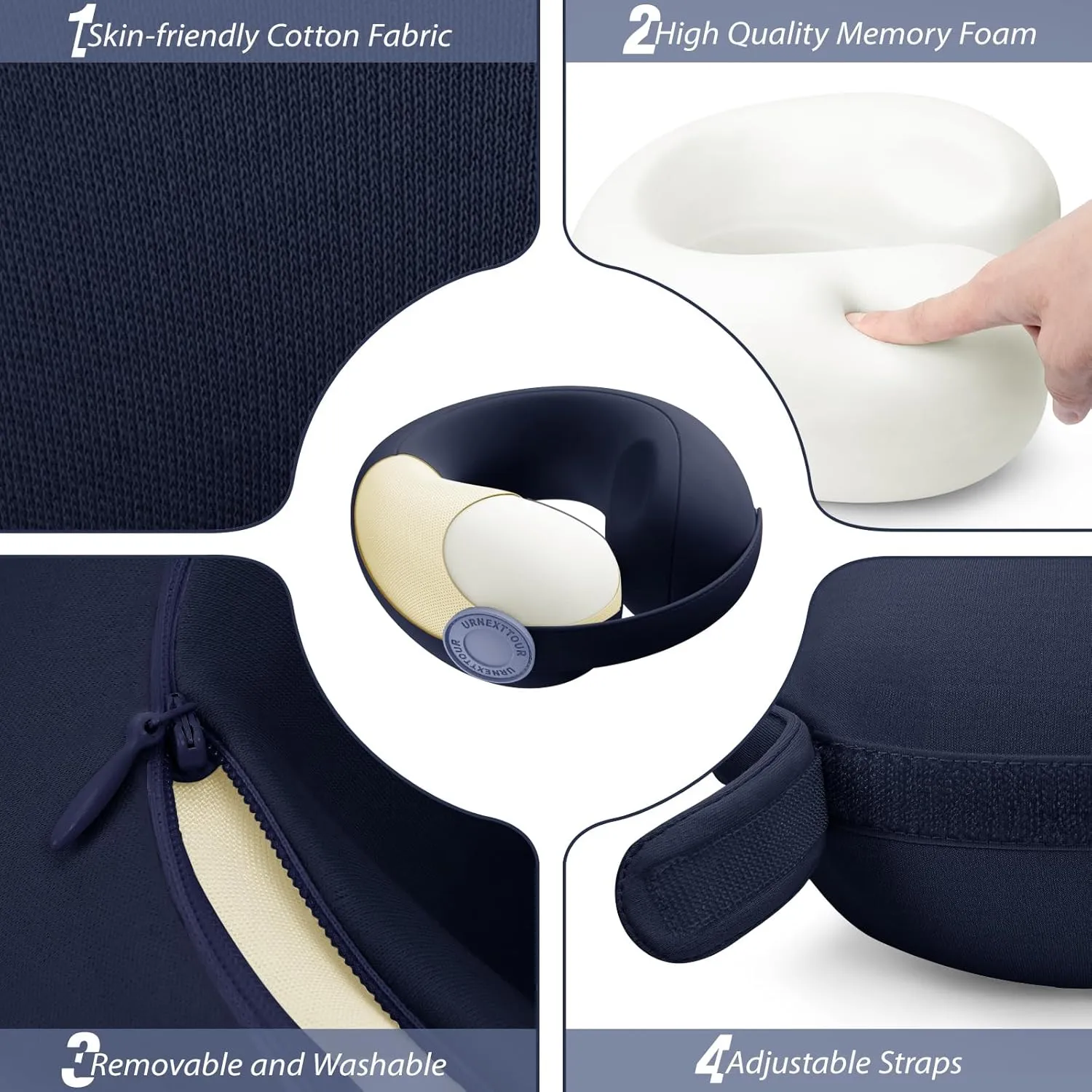 Car Pillow for Little Kids Travel Neck Pillows, Memory Foam Neck Support Travelling Pillow with Washable Cotton Pillowcases and Storage Bag, for Airplane, Train, Flight and Home Use Blue