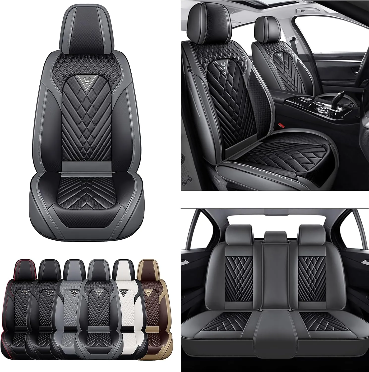 Car Seat Cover for Jaguar F-PACE 2017-2022,Premium Nappa Leather Waterproof Anti-Slip Sports Seat Cover,Airbag Compatible Easy to Install Seat Protector Full Set（Gray&Black）