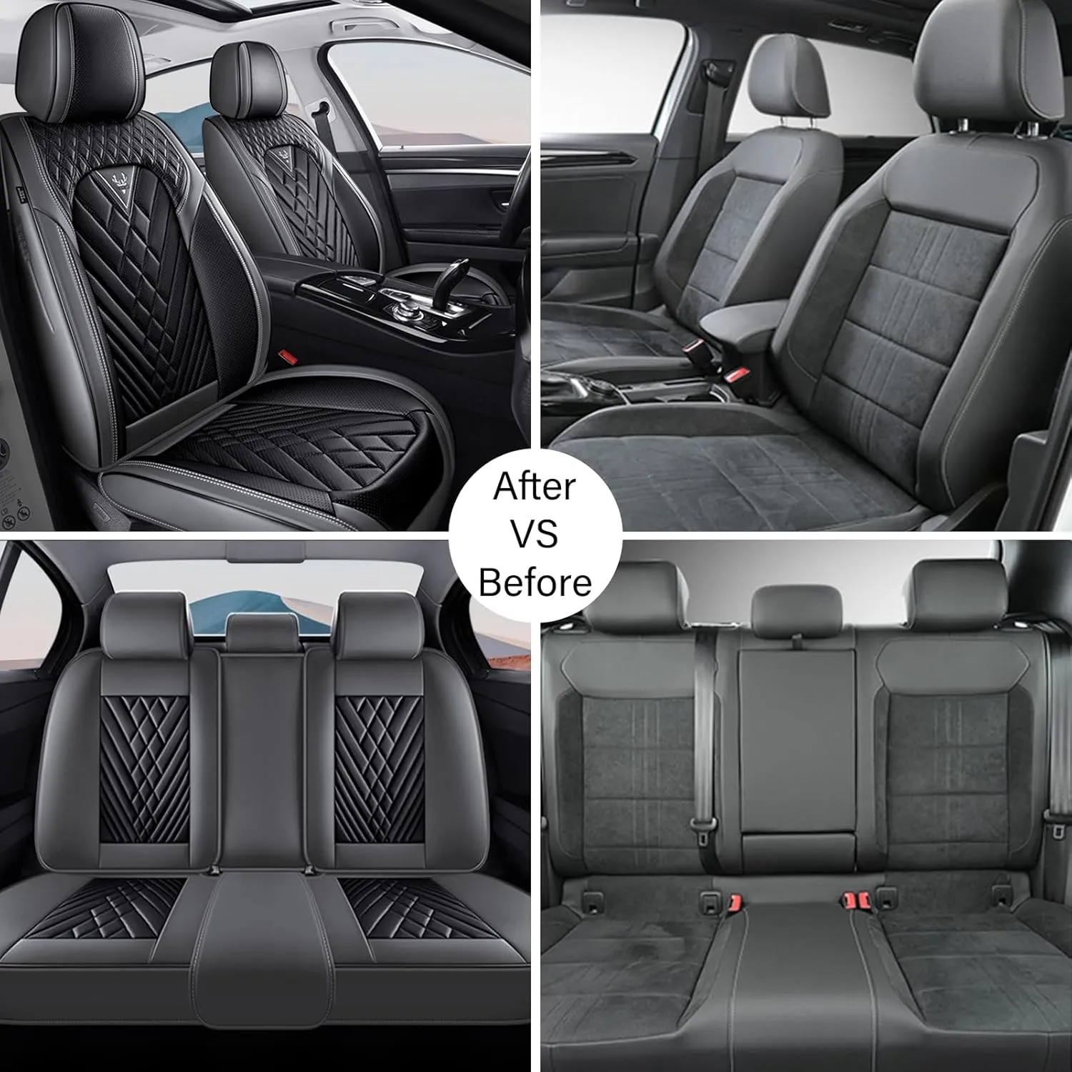 Car Seat Cover for Jaguar F-PACE 2017-2022,Premium Nappa Leather Waterproof Anti-Slip Sports Seat Cover,Airbag Compatible Easy to Install Seat Protector Full Set（Gray&Black）